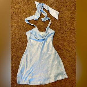 Baby blue silk mini dress
